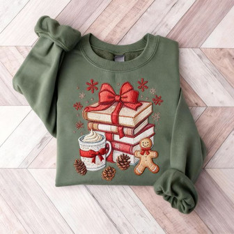 Literary Cheer - Christmas Librarian Embroidered Sweatshirt Gift - Thegiftio UK