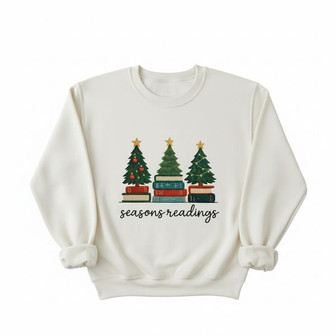 Literary Cheer - Seasons Reading Book Tree Embroidered Sweatshirt - Thegiftio UK