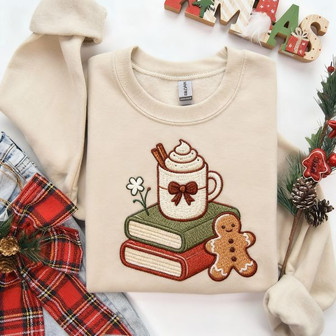 Romantic Reader - Coquette Holiday Bookish Embroidered Sweatshirt - Thegiftio UK