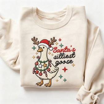 Festive Goose Antics - Silly Santa Embroidered Sweatshirt Gift - Thegiftio UK
