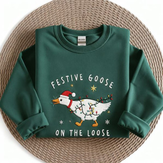 Holiday Mischief - Funny Goose Embroidered Sweatshirt Jumper - Thegiftio