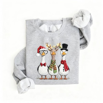 Holly Jolly Goose Embroidered Sweatshirt Delight - Thegiftio