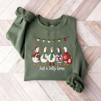Merry Goose Holiday Lights Embroidered Sweatshirt Crewneck Gift - Thegiftio UK