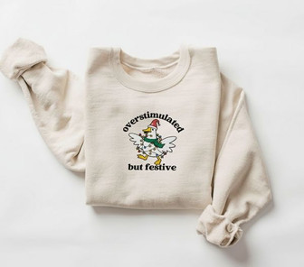 Stressfully Jolly Goose Embroidered Sweatshirt Cheer - Thegiftio