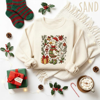 Whimsical Winter Goose Embroidered Sweatshirt Holiday Charm - Thegiftio UK