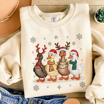 Adorable Holiday Duck Embroidery Pullover Sweater - Thegiftio UK