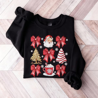 Charming Christmas Coquette Bow Embroidered Sweatshirt Style - Thegiftio