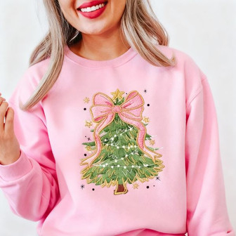 Charming Coquette Christmas Bow Embroidered Sweatshirt - Thegiftio