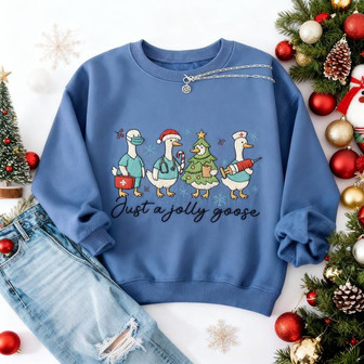 Cheery Christmas Duck Embroidered Sweatshirt Delight - Thegiftio