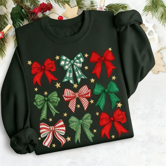 Chic Coquette Bow Embroidered Sweatshirt - Holiday Romance Vibe - Thegiftio UK