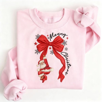 Festive Santa Bow Coquette Style Embroidered Sweatshirt - Thegiftio UK