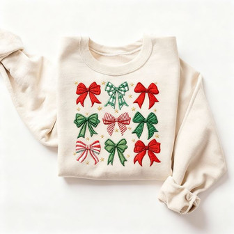 Flirty Christmas Bow Embroidered Sweatshirt | Festive Coquette - Thegiftio