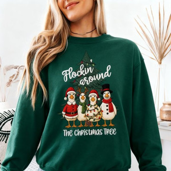 Flockin' Funny Goosemas Embroidered Sweatshirt for Women - Thegiftio