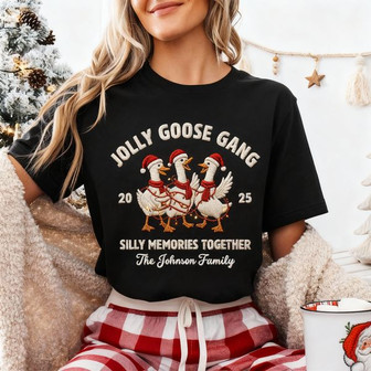Funny Goose Family Xmas Embroidered Comfort Colors T-shirt - Thegiftio