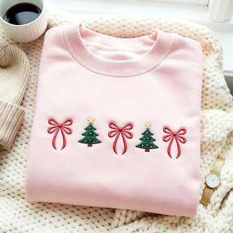 Holiday Cheer Bow Tree Embroidered Sweatshirt - Thegiftio