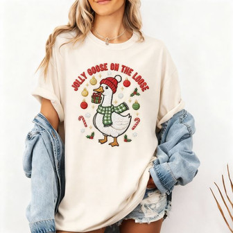 Quirky Goose Embroidered Comfort Colors T-shirt - Holiday Fun Gift - Thegiftio UK
