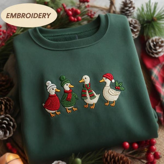 Quirky Holiday Goose Embroidered Sweatshirt - Unique Xmas Gift - Thegiftio
