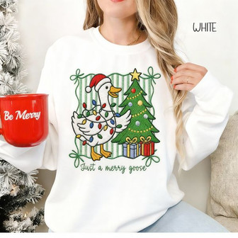 Whimsical Goose - A Merry Christmas Embroidered Sweatshirt Gift - Thegiftio