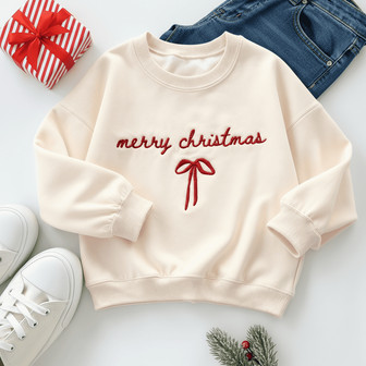 Charming Christmas Bow Embroidered Sweatshirt Gift Idea - Thegiftio