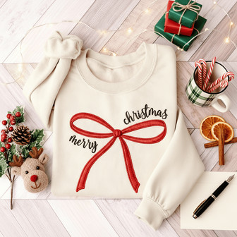 Charming Vintage Coquette Christmas Embroidered Sweatshirt Gift - Thegiftio