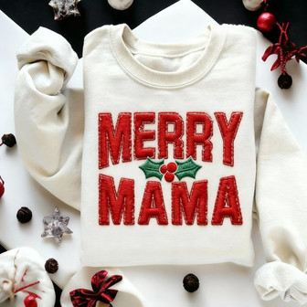 Cherished Mama Holiday Cheer Embroidered Sweatshirt Gift - Thegiftio