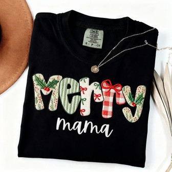 Cherished Mom Holiday Spirit - Embroidered Comfort Colors T-shirt - Thegiftio