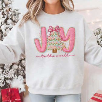Coquette Joy To The World Embroidered Sweatshirt Christmas Gift - Thegiftio