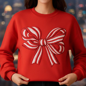 Elegant Ribbon Delight Embroidered Christmas Sweatshirt Gift - Thegiftio