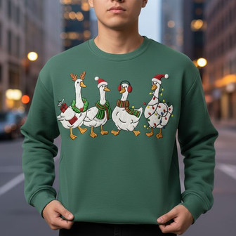Festive Goose Embroidered Sweatshirt - A Charming Holiday Design - Thegiftio UK