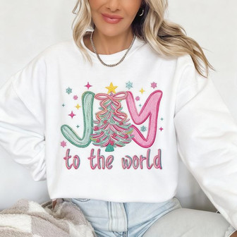 Festive Joyous Christmas Tree Embroidered Sweatshirt Gift - Thegiftio