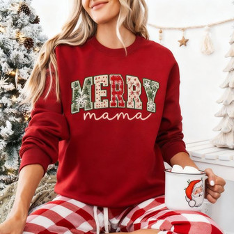Festive Mama Comfort: Christmas Joy Embroidered Sweatshirt Gift - Thegiftio