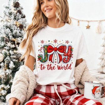 Festive Tidings - Embroidered Comfort Colors T-shirt with Joy - Thegiftio