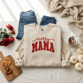 Holiday Cheer for Mama - Festive Embroidered Sweatshirt Gift - Thegiftio