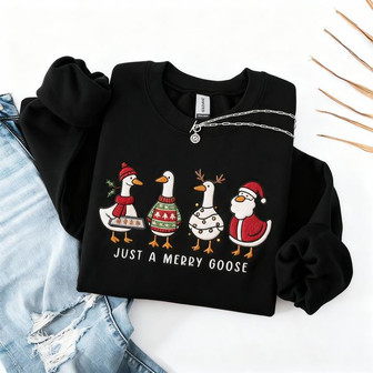 Jolly Goose Christmas Embroidered Sweatshirt for Festive Fun - Thegiftio