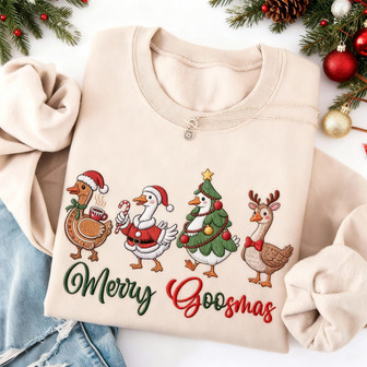 Jolly Goose Christmas Lights Embroidered Sweatshirt Pullover - Thegiftio