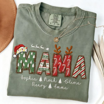 Merry Mama Holiday Comfort Colors Embroidered T-shirt Gift - Thegiftio