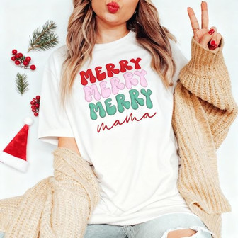 Personalized Merry Mama Embroidered Comfort Colors T-shirt Gift - Thegiftio