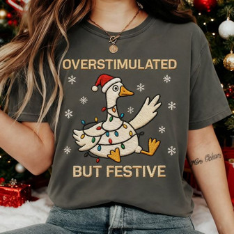 Quirky Goose Festive Vibes - Embroidered Comfort Colors T-shirt - Thegiftio