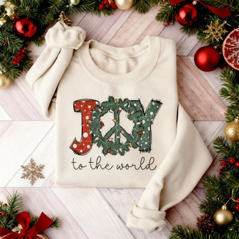 Uplifting "Joy To The World" Embroidered Xmas Sweatshirt Gift - Thegiftio
