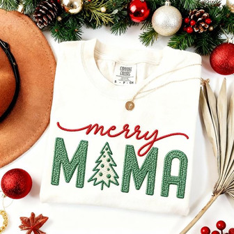 Festive Mom Embroidered Comfort Colors T-shirt for Xmas Cheer - Thegiftio