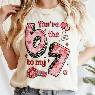 Destined Love '6 To My 7' Embroidered Comfort Colors T-shirt - Thegiftio UK