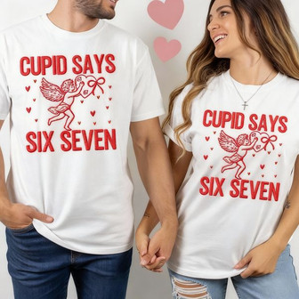 Embroidered Unisex T-shirt - Cupid's Six-Seven Valentine Tee - Thegiftio UK