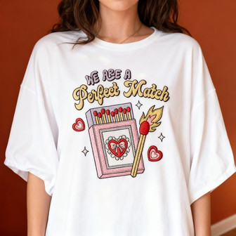 Embroidered Unisex T-shirt - Perfect Match Love Heart Y2K Style - Thegiftio UK