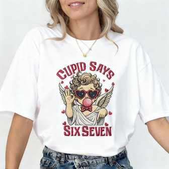 Embroidered Unisex T-shirt - Retro Cupid Says 67 For Valentine - Thegiftio UK