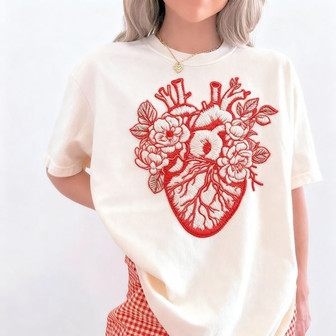 Floral Heart Y2K Design - Unique Embroidered Comfort Colors T-shirt - Thegiftio