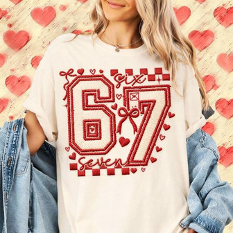 Funny 'Six Seven' Embroidered Comfort Colors Valentine's Day T-shirt - Thegiftio