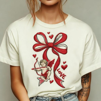Romantic Coquette Cupid Embroidery - Cherished Y2K Unisex T-shirt - Thegiftio UK