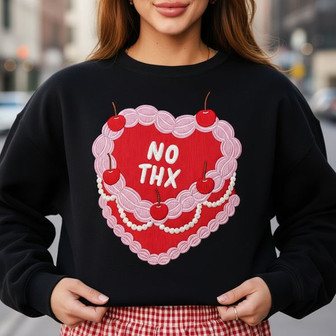Sarcastic Y2K Embroidered Sweatshirt - Anti-Valentine Heart Cake - Thegiftio