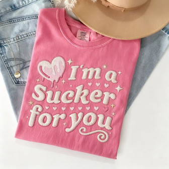 Sweet 'I'm a Sucker For You' Embroidered Comfort Colors T-shirt - Thegiftio UK