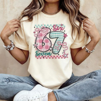 Unforgettable '6 7' Couple's Embroidered Comfort Colors T-shirt - Thegiftio UK